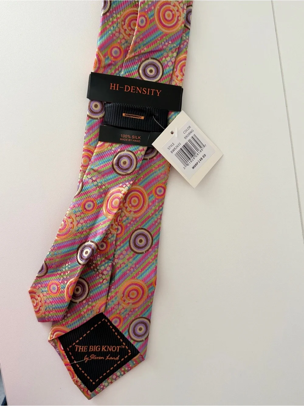 Steven Land The Big Knot Men’s 100% Silk Tie Pink Multicolor Geometric NWT